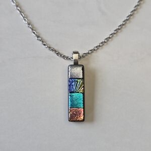 Dichroic glass multicolor slim pendant necklace